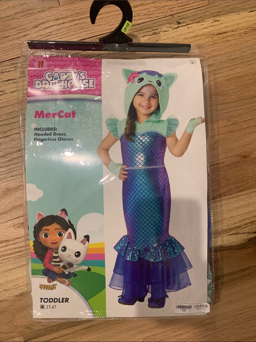 Gabby’sDollhouse MerCat  Costume - Aqua & Purple Hooded Dress with Gloves 3t-4t